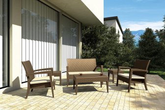 Диван пластиковый плетеный двухместный с подушкой Miami Lounge Sofa