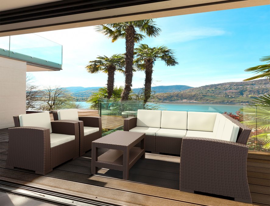 Диван пластиковый плетеный угловой с подушками Monaco Lounge Corner