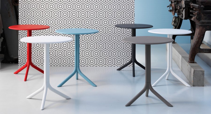 Стол пластиковый обеденный Spritz + Spritz Mini, красный, Ø605х400-765 мм