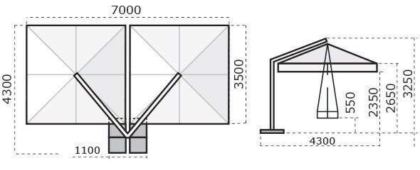 Зонт профессиональный двухкупольный 3.5х7 м Alu Double Dark