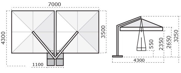Зонт профессиональный двухкупольный 3.5х7 м Wood Double