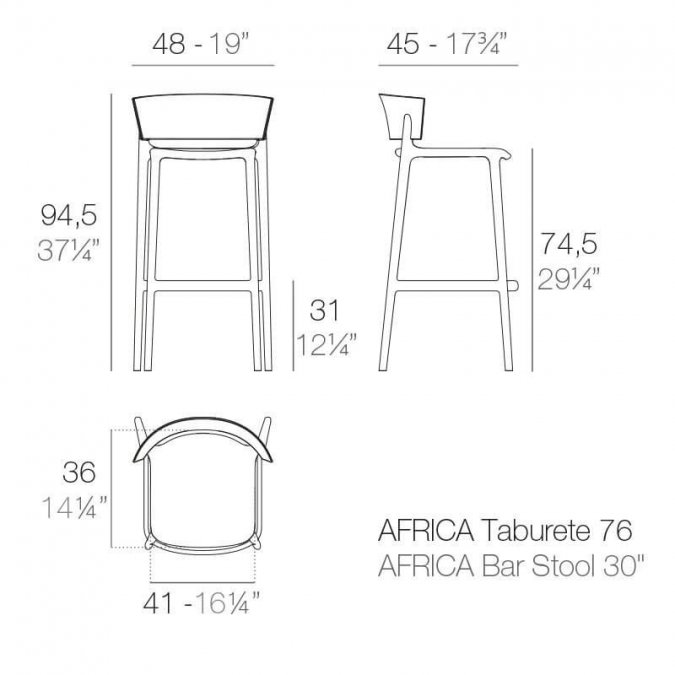 Стул пластиковый барный Vondom Africa Basic черный
