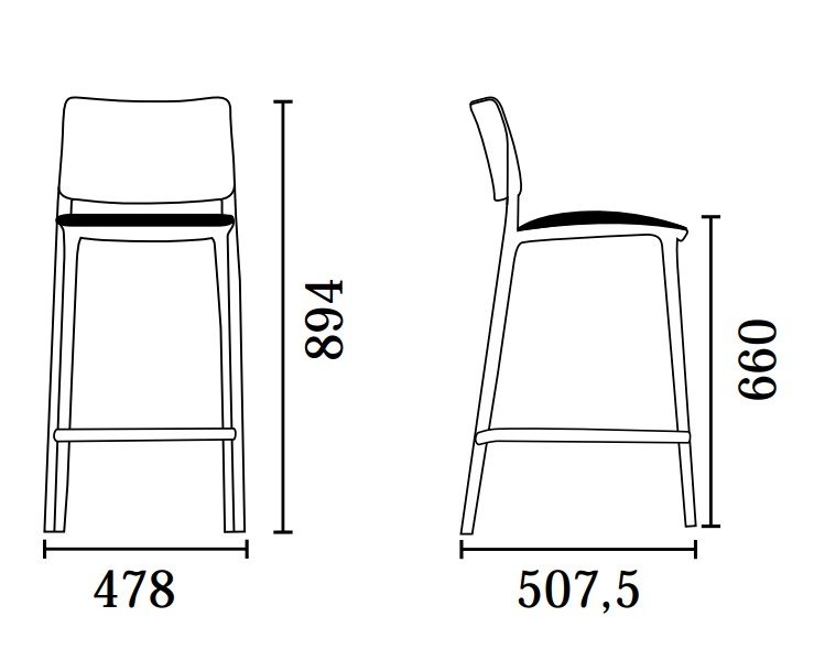 Стул полубарный пластиковый с обивкой PAPATYA Joy-S Bar Soft 65 тортора