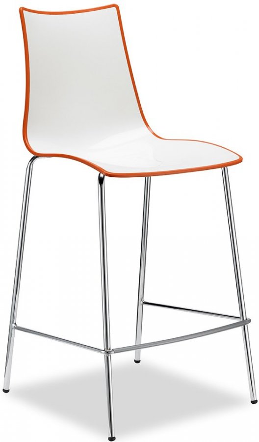 Стул полубарный пластиковый Scab Design Zebra Bicolore хром, белый, оранжевый