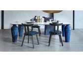 Стол обеденный дизайнерский Gervasoni Moon 33 мрамор, керамика белый, синий Фото 2