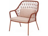 Кресло лаунж плетеное с подушкой PEDRALI Panarea сталь, роуп, ткань терракотовый, розовый Фото 1