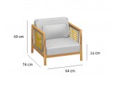 Кресло деревянное с подушками Unopiu Quadra тик, алюминий, канат, ткань Фото 2
