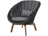 Лаунж-кресло плетеное с подушкой Cane-line Peacock тик, алюминий, полипропилен, ткань темно-серый, серый Фото 12