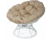 Кресло лаунж плетеное с подушкой Ecodesign Papasan металл, искусственный ротанг белый, бежевый Фото 1
