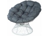 Кресло лаунж плетеное с подушкой Ecodesign Papasan металл, искусственный ротанг белый, серый Фото 1
