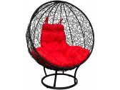 Кресло лаунж плетеное с подушкой Ecodesign Кокон металл, искусственный ротанг черный, красный Фото 1