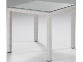 Стол плетеный со стеклом RosaDesign Linear алюминий, искусственный ротанг, закаленное стекло белый Фото 1