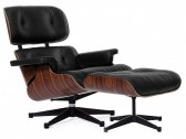 Кресло дизайнерское с оттоманкой BON-BON A348+A349 (Eames Style Lounge Chair & Ottoman) металл, дерево, натуральная кожа черный Фото 1