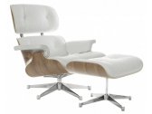 Кресло дизайнерское с оттоманкой BON-BON A348+A349 (Eames Style Lounge Chair & Ottoman) металл, дерево, натуральная кожа белый Фото 1
