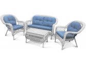 Комплект плетеной мебели Afina LV520 White/Blue искусственный ротанг, сталь белый, голубой Фото 1