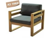 Кресло деревянное с подушками Tagliamento Booka тик, олефин натуральный, темно-серый Фото 1