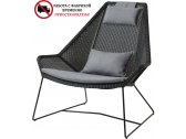 Лаунж-кресло плетеное с подушкой Cane-line Breeze сталь, полиэтилен, ткань черный, серый Фото 1