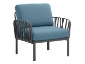 Кресло пластиковое с подушками Nardi Komodo Poltrona стеклопластик, Sunbrella антрацит, синий Фото 1