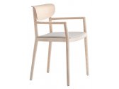 Кресло деревянное с мягким сиденьем PEDRALI Tivoli ясень, фанера, ткань беленый ясень, светло-серый Фото 1