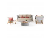 Комплект плетеной лаунж мебели RosaDesign Zante тик, алюминий, роуп, ткань натуральный, белый, серый Фото 2