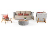 Комплект плетеной лаунж мебели RosaDesign Zante тик, алюминий, роуп, ткань натуральный, белый, серый Фото 1