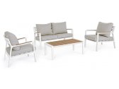 Комплект металлической лаунж мебели Garden Relax Ernst алюминий, ДПК, полиэстер белый, тик, серый Фото 1