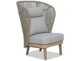 Лаунж-кресло плетеное с высокой спинкой и пуфом Tagliamento Mali эвкалипт, алюминий, роуп, полиэстер натуральный Фото 5