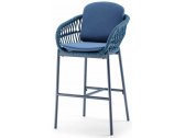 Кресло плетеное барное с подушками Grattoni Elba алюминий, роуп, олефин синий Фото 1