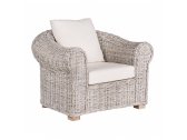 Кресло плетеное с подушкой Garden Relax Coba ротанг, ротанг кубу, дерево манго, лен белый Фото 1