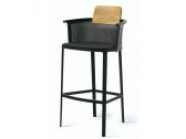 Кресло металлическое барное Ethimo Nicolette алюминий, тик черный, натуральный Фото 5